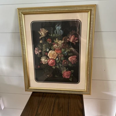 Antigua litografía floral Frolic enmarcada 'oro' 19""x 23"" Arthur Kaplan Co Nueva York EE. UU. Foto 1 de 4