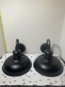 Set of 2 Dusk-to-Dawn Outdoor Barn Lights – Black Gooseneck – Complete Hardware - Picture 1 of 8