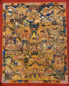 Rare Large handpainted Tibetan Buddha life Om mandala Thangka Oil painting m - Picture 1 of 9