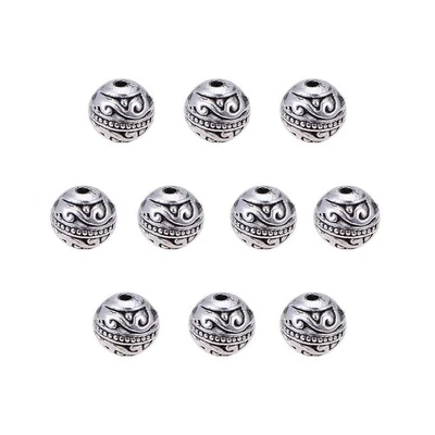 Antique Silver 8Mm Round Tibetan Alloy Craft Beads 60Pcs For Jewelry Making - Image 1 of 4