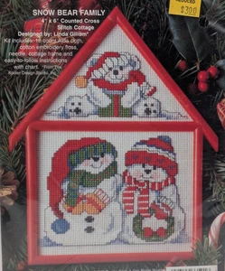 Vtg Bucilla Counted Cross Stitch Cottage KIT Sealed Snowmen with Frame 1995 - Picture 1 of 3