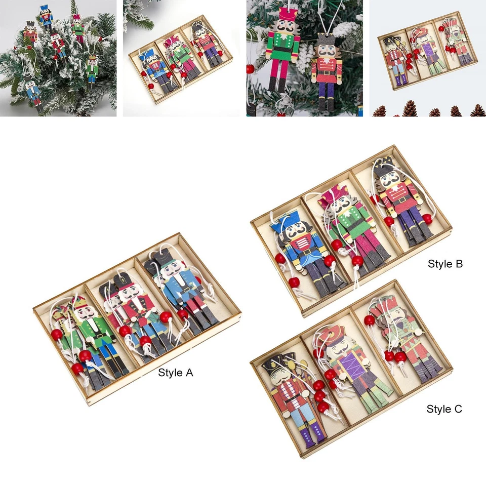 9Pcs Christmas Hanging Nutcracker Wooden Ornament Figurines - Image 1 of 1