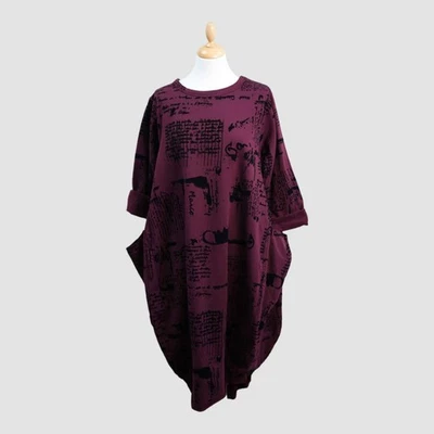 Lagenlook balloon style cotton dress baggy pockets with graffiti print 14-18 - Image 1 of 4