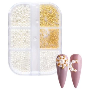 1 Caja de Adornos de Perlas para UñAs, Piezas Redondas Blancas para UñAs, C8196 - Imagen 1 de 17