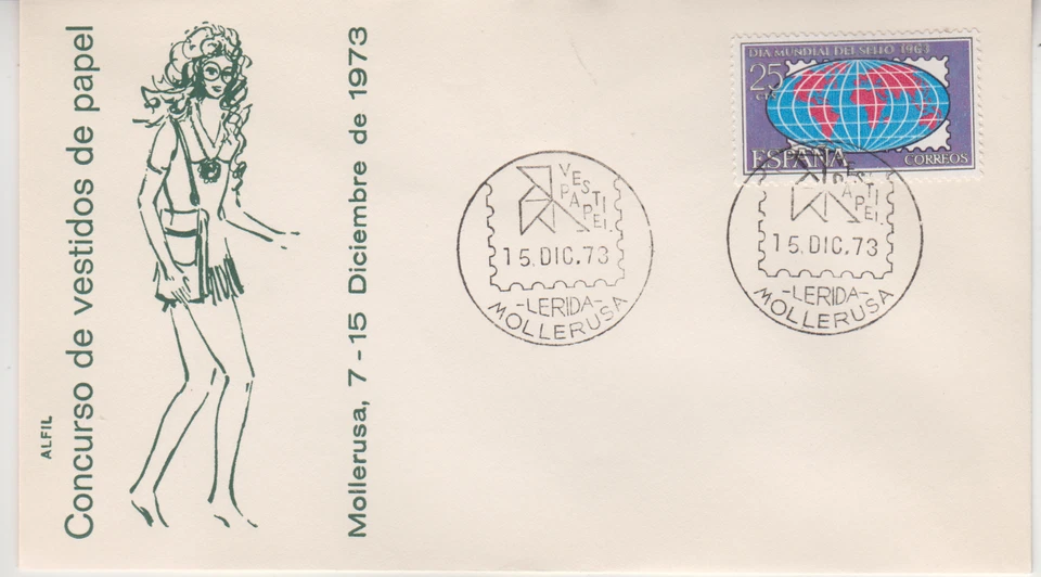 SPAIN : 1973  FDC/ COVER -  CONCURSO DE VESTIDOS DE PAPEL / MOLLERUSA - Image 1 of 1