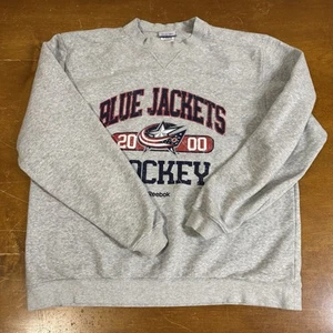 VINTAGE Columbus Blue Jackets Sweatshirt Mens Medium Gray Pullover NHL Reebok - Picture 1 of 9