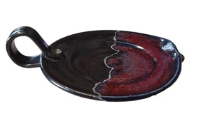 Bill Stuart signierte Kunst Steinzeug Keramik Schmuck Kerzenschale burgund schwarz blau   - Bild 1 von 5
