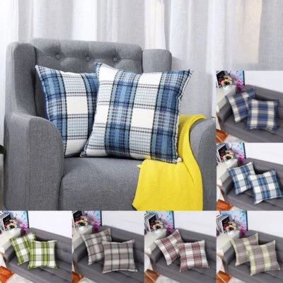 2PCS Buffalo Check Plaid Throw Pillow Case Sofa Waist Cushion Cover Home Bedding - Image 1 of 4