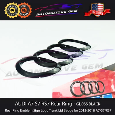 AUDI A7 S7 RS7 Trunk Emblem Curve Ring GLOSS BLACK Rear Lid Hatch Logo Badge - Image 1 of 3