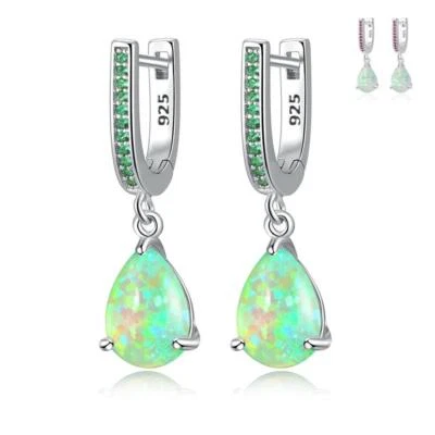 Gemstone Green Fire Opal Dangle 925 Silver Earrings Silver Jewelry For Women - Image 1 of 4