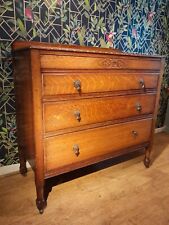 Antique Solid Carved Oak Chest Of 4 Graduated Drawers With Original Handles And