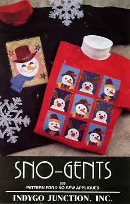 Indygo Junction SNO-GENTS 2 No-Sew Appliques PATTERN Snowmen Winter Pattern - Image 1 of 3