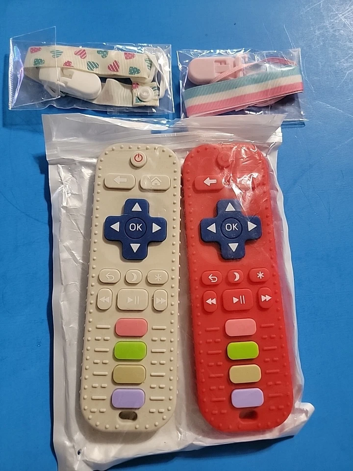 Baby Teether Remote Teething Relief Toys  0-18M (2 Pk. Red L/white) with strap - Image 1 of 1