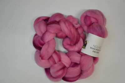 Hand Dyed American Rambouillet Top Roving Pink 4oz Braid Spinning  - Image 1 of 4