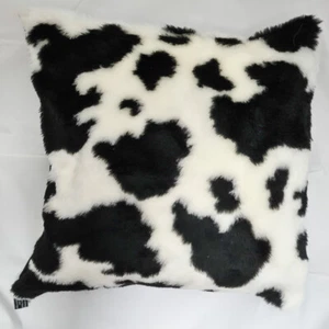 Black Fresian Cow Faux Fur Fluffy Cushion Cover Case fits 18" x 18" - Picture 1 of 3