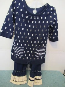 (CC) Girls 2 Piece Navy Long Sleeve Top and Pants Outfit Anchor White Trim 4T - Picture 1 of 8