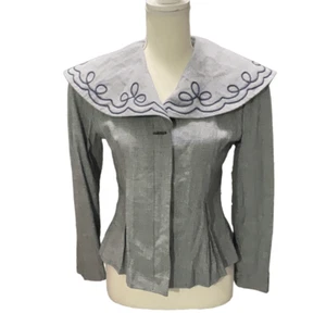Jessica Howard by Mitchell Rodbell marineblau Hahnentritt tailliert Vintage plissierte Bluse - Bild 1 von 7