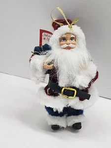 Santa Christmas Ornament Realistic Holiday Decoration Maroon Blue - Picture 1 of 10