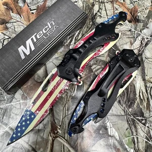 M-Tech Spring Open MBOSSED PRINTED AMERICAN FLAG Blade Knife w/ bottle opener - Picture 1 of 5