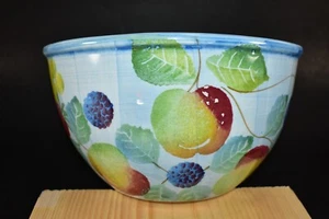 VINTAGE CERAMICHE ALFA MADE IN ITALY 10" HANDPAINTED APPLES & BERRY BOWL - Picture 1 of 8