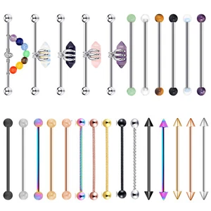 1PC 316L-Steel Industrial Barbell Earring Retainer Cartilage Body Piercing 14G - Picture 1 of 43