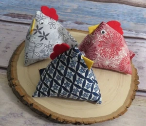 Chicken Pincushions, Novelty Fabric Pin Cushion, Ground Walnut Shell stuffing - Picture 1 of 7
