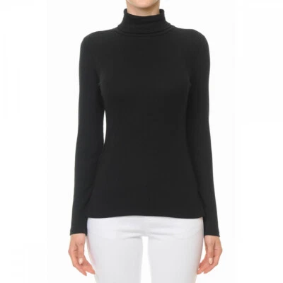 Women's Basic Turtleneck Top Soft Stretch Ribbed Knit Cotton Long Sleeve Shirt - Image 1 of 4