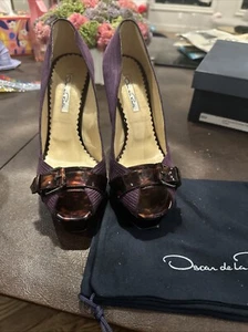 Oscar de la Renta Womens Open Toe Platform Heels Purple Size 39 9 With Box FAST - Picture 1 of 12