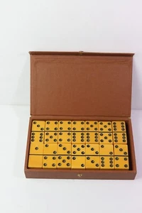 Vintage Set of Thick Butterscotch Bakelite Catalin Crisloid Double Six Dominoes - Picture 1 of 14