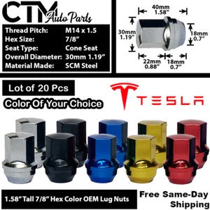 20 TESLA MODEL 3 MODEL X MODEL S MODEL Y OEM FACTORY LUG NUT M14x1.5 STOCK WHEEL - Picture 1 of 8