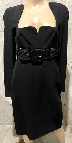 Abito da cocktail VERSACE 2021 in seta nera con cintura impreziosita da cristalli US 4 6 40