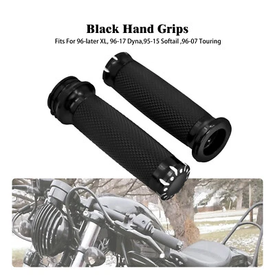 1" Black Handle Bar Hand Grips For Harley Touring Dyna Softail Sportster 95-2022 - Image 1 of 4