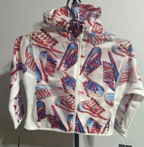 Nike Boys Windproof Rain Jacket Size 4 XS Hooded Zip Up New NWT White Blue Red - Picture 1 of 6