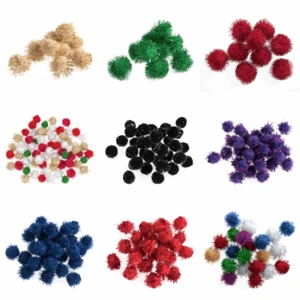 100 Metallic Bommel Bommel Kinder Weihnachten Handwerk weich flauschig Größe Farbe wählen - Bild 1 von 19