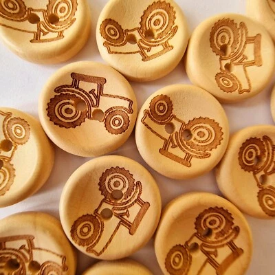 Wooden Tractor Buttons  | Craft Supplies | Scrapbooking | Sewing | Knitting - Image 1 of 2
