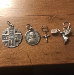 Lot of 4 Charms Religion Themed: Medal’s, Mini Cross, Beverly Hills Sterling - Picture 1 of 8
