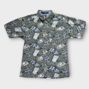 Vintage Tommy Hilfiger Button Up Short Sleeve T-shirt Blue Green White Boys Sz 7 - Picture 1 of 11