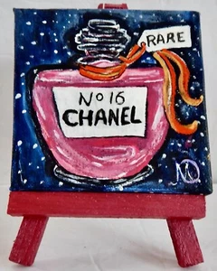 Acryl Gemälde auf Leinwand mit Staffelei CHANEL NR. 16 von Künstler Marilyn Oliveri 4"x4" - Bild 1 von 2