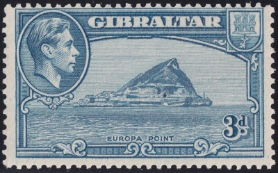 Gibraltar SG #125b - 3d azul claro - Feria MNH (U/M) - perf 13 KGVI Foto 1 de 2