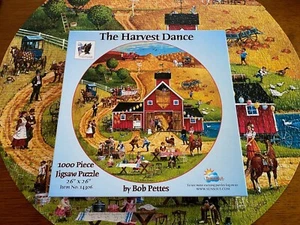 SunsOut Round Puzzle The Harvest Dance 1000 Pieces Complete Bob Pettes - Picture 1 of 3