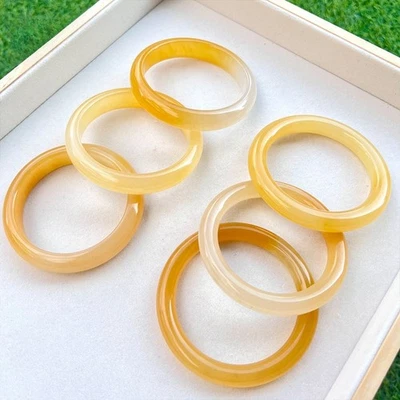 Certified natural yellow quartzite jade Gradient "桂花酿" Bracelet Round bar - Image 1 of 3