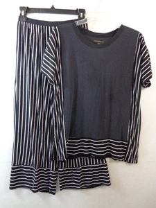 Donna Karan Pyjama Set Damen S schwarz weiß Kurzarm Oberteil und Pyjama Hose - Bild 1 von 14