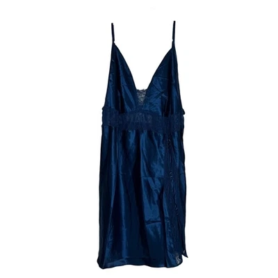 Frederick's of Hollywood Deep Blue Satin Chemise uma babydoll Delphine grande nova com etiquetas - Imagem 1 de 4