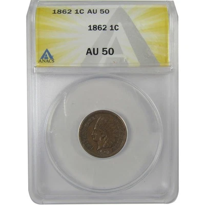 1862 Indian Head Cent AU 50 ANACS Penny 1c Coin SKU:I22998 - Image 1 of 4