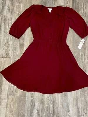 Nuevo con etiquetas Vestido para mujer London Times Meg Godet talla 8 Oxblood rojo oscuro botón pulóver Foto 1 de 4