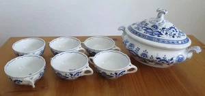 Terrine m.6 Supentassen,Hutschenreuther Maria Theresia Zwiebelmuster blau,  gebr - Bild 1 von 6