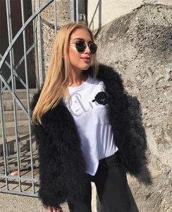 Coat Fluffy Evening for Women Fashion Knitted Long Sleeve Jacket Ostrich Feather - Picture 1 of 31