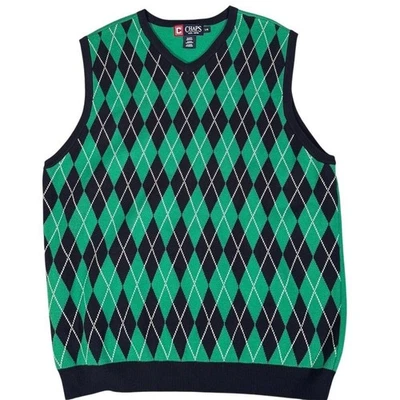 Chaps Men's Green Cotton Argyle V-Neck Sweater Vest Size L Casual - Image 1 of 4