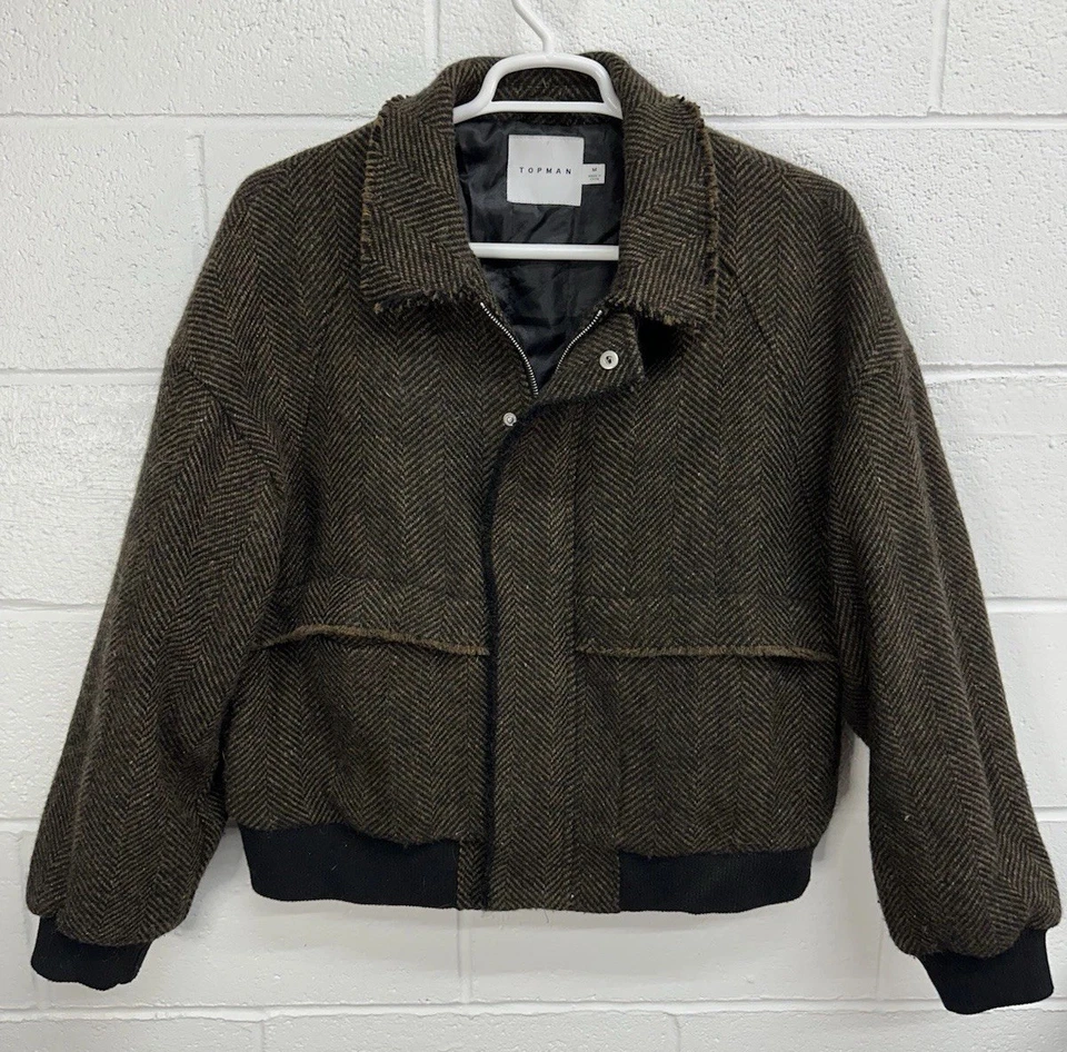 Topman Chaqueta Bomber Borde Crudo Mezcla Lana en Marrón Espiga / Hombre Mediana Foto 1 de 4