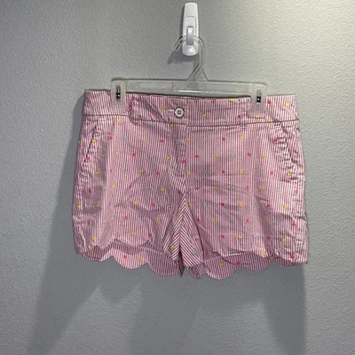 Pantalones Cortos Crown & Ivy Shelby Festoneados Rosa Y Blanco Rayas Para Mujer Talla 6 Foto 1 de 4
